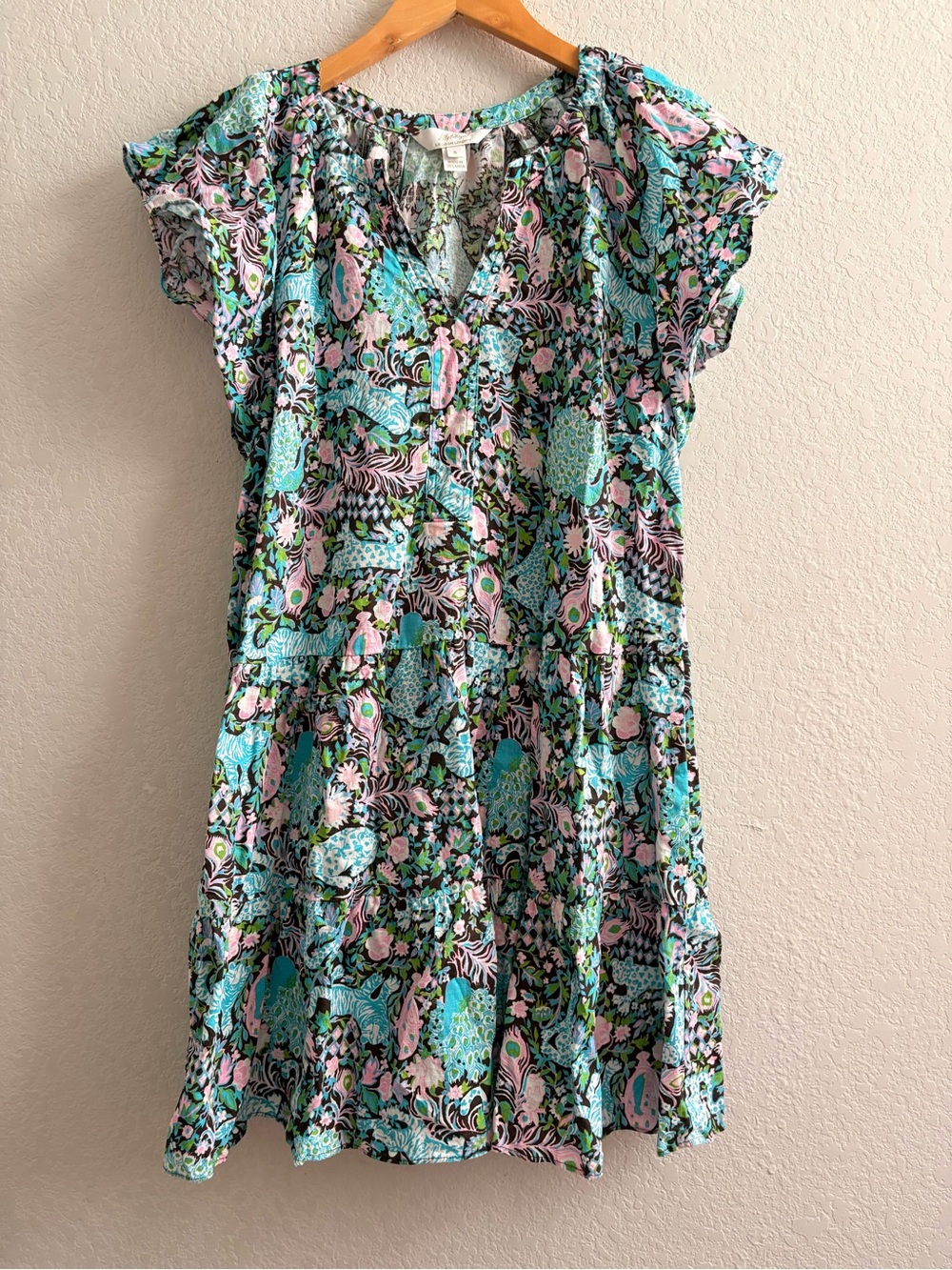 Lilly Pulitzer Norella Flutter Sleeve Linen Dress Multi Royal Zoo S